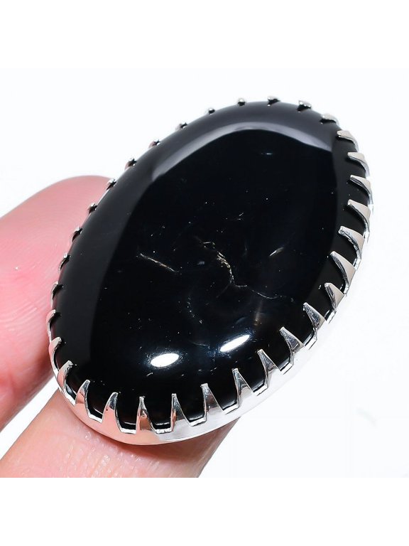 Natural Black Onyx Gemstone Handmade 925 Sterling Silver Ring Size 8