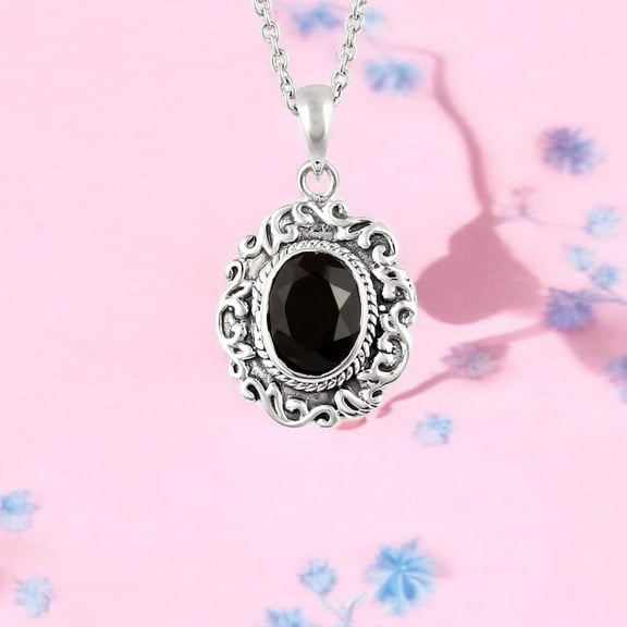 Natural Black Onyx Gemstone Sterling Silver Designer Pendant Necklace For Mother Gifts