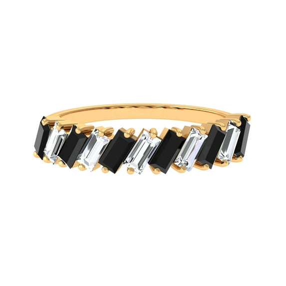 Rosec Jewels Natural Black Onyx Half Eternity Ring with Moissanite for Women - 1.75 CT, 10K Yellow Gold, US 6.50