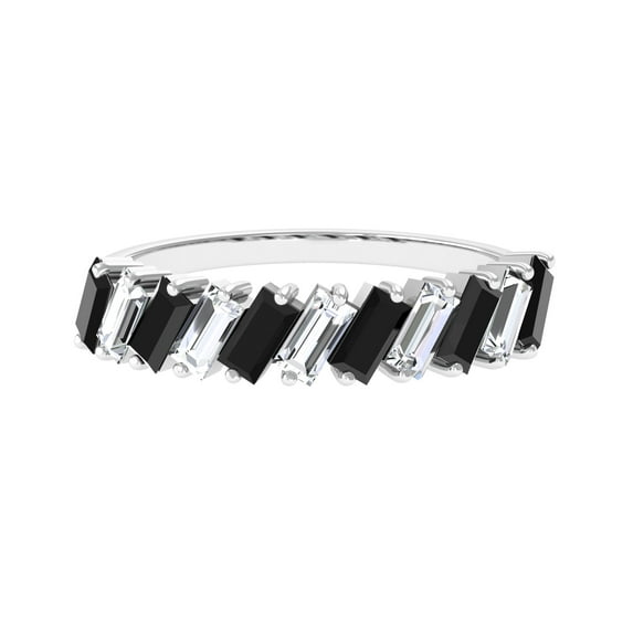 Rosec Jewels Natural Black Onyx Half Eternity Ring with Moissanite for Women - 1.75 CT, 14K White Gold, US 4.00