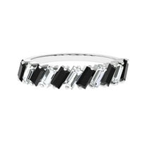 Rosec Jewels Natural Black Onyx Half Eternity Ring with Moissanite for Women - 1.75 CT, 925 Sterling Silver, US 4.00