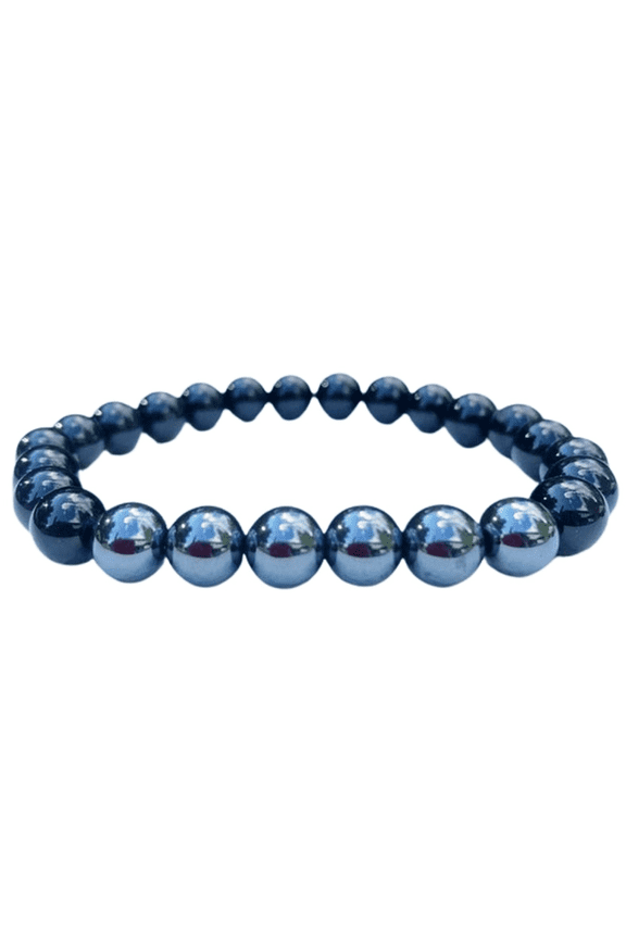 Natural Black Onyx & Hematite 8mm Round Shape Smooth Cut Beads Stretchable Bracelet for Men & Women.