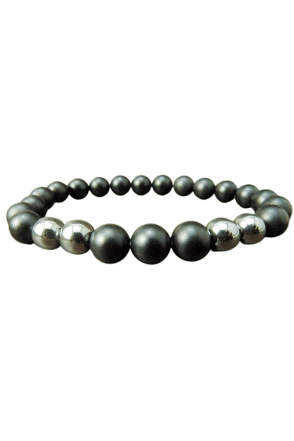 Natural Black Onyx & Hematite 8mm Round Shape Smooth Cut Beads Stretchable Bracelet for Men & Women.