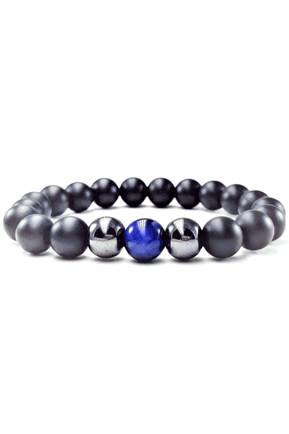Natural Black Onyx, Hematite With Blue Tigers Eye 10mm Round Shape Smooth Cut Beads Stretchable Bracelet for Men & Women.