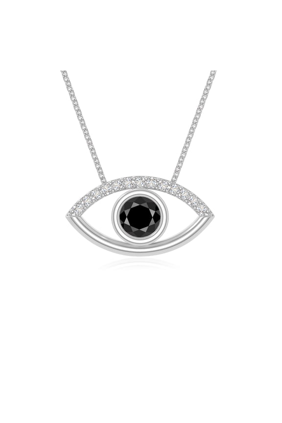Natural Black Onyx with Moissanite Evil Eye Pendant Necklaces for Women in Sterling Silver, July Birthstone Jewelry Gifts for Her Birthday, Wedding Anniversary, Mothers Day,Christmas,Valentines
