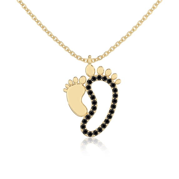 Natural Black Onyx Mother-Foot Shape Pendant Necklaces for Women in 18K Yellow Gold Vermeil,July Birthstone Jewelry Gifts for Her Birthday,Anniversary,Mothers Day,Christmas,Graduation,Valentine