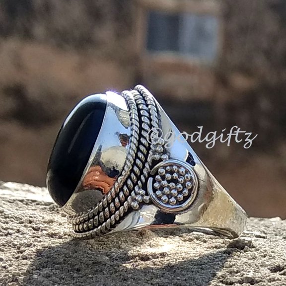 Natural Black Onyx Oval Cabochon Ring, 925 Solid Sterling Silver Ring, Handmade 12x16mm Oval Shape Stone Ring, Bridal Ring, Engagement Ring