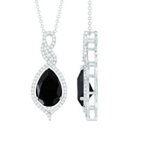 Rosec Jewels Natural Black Onyx Pendant with Moissanite for Women - AAA Grade - 12X8 mm, 925 Sterling Silver