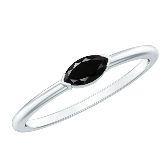 Rosec Jewels Marquise Black Onyx Promise Ring - East West Ring for Women - AAA Quality Certified - Ready to Gift, 10K White Gold, US 10.50