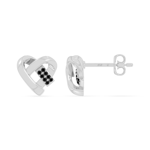 Natural Black Onyx Ribbon Heart Stud Earrings for Women in Sterling Silver, July Birthstone Jewelry Gifts for Her Birthday, Wedding Anniversary, Party, Mothers Day, Christmas, Graduation, Valentines