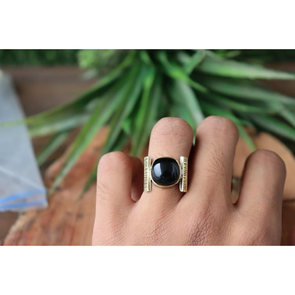 Natural Black Onyx Ring, 925 Sterling Silver Ring, Band Ring, Men/ Women Ring, Pure Silver Jewelry, Round Cut Black Onyx Ring, Gift For Her,