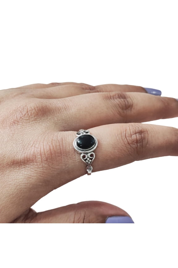 Natural Black Onyx Ring, Black Onyx Gemstone Ring, December Birthstone, Tiny Bohemian Ring, 925 Sterling Silver, Designer Womens Ring, Christmas Thanksgiving, Handmade Statement Jewelry