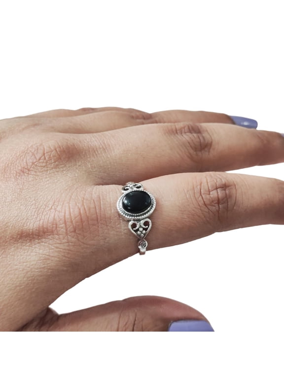 Natural Black Onyx Ring, Black Onyx Gemstone Ring, December Birthstone, Tiny Bohemian Ring, 925 Sterling Silver, Designer Womens Ring, Christmas Thanksgiving, Handmade Statement Jewelry