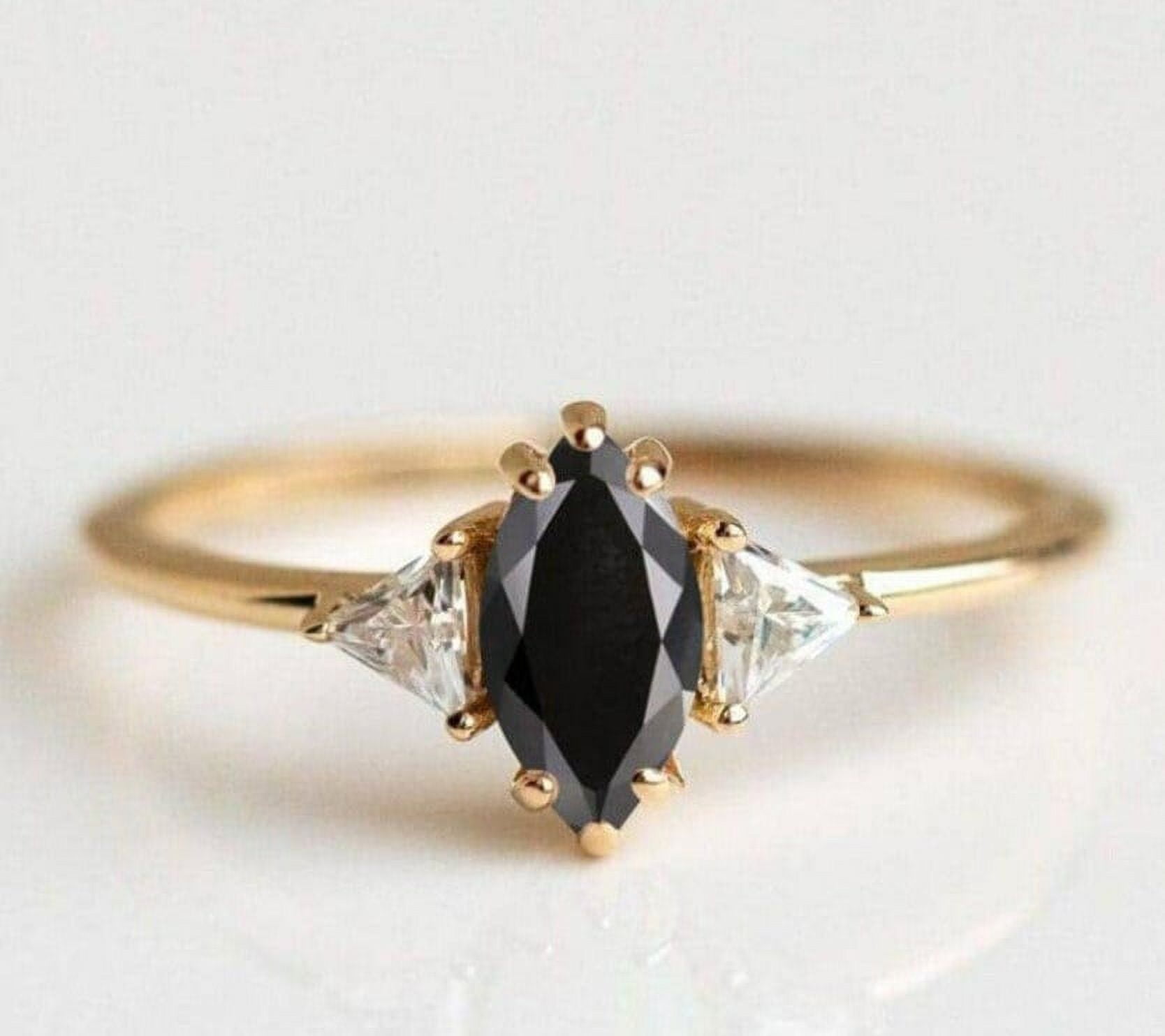 Arenagemsjewellery Marquise Cut Black Onyx 14K Yellow Gold Engagement Ring, 2.9 ct