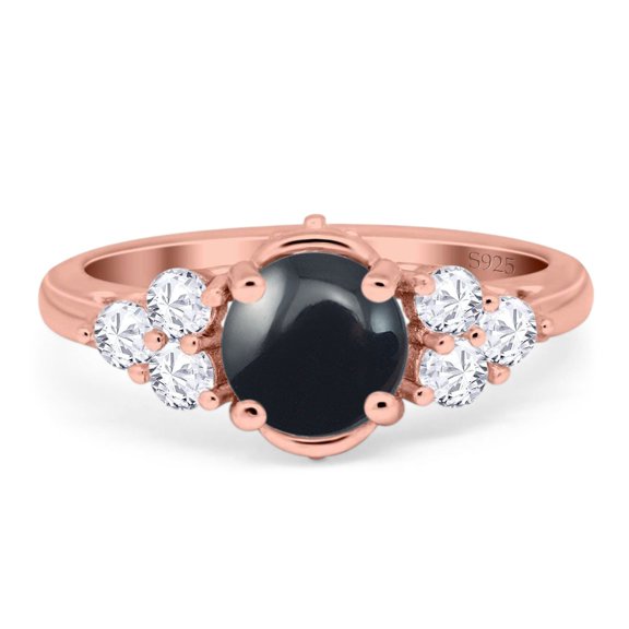 Natural Black Onyx Rose Tone Silver Size-10 Art Deco Round Vintage Style Filigree Design Cluster CZ Wedding Engagement Ring 925 Sterling Silver Gifts For Her