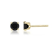 Natural Black Onyx Round Stud Earrings for Women in 14k Yellow Gold 4 mm Gemstone Push Back Studs by Lavari Jewelers