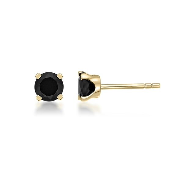 Natural Black Onyx Round Stud Earrings for Women in 14k Yellow Gold 4 mm Gemstone Push Back Studs by Lavari Jewelers