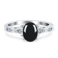 thumbnail image 1 of Natural Black Onyx Size-10 Art Deco Oval Vintage Rings Leaf Filigree Design CZ Wedding Engagement Ring For Women 925 Sterling Silver Gifts For Her, 1 of 6