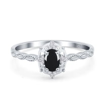 Natural Black Onyx Size-5 Art Deco Oval Floral Vintage Style Marquise Design CZ Wedding Engagement Ring 925 Sterling Silver Gifts For Her