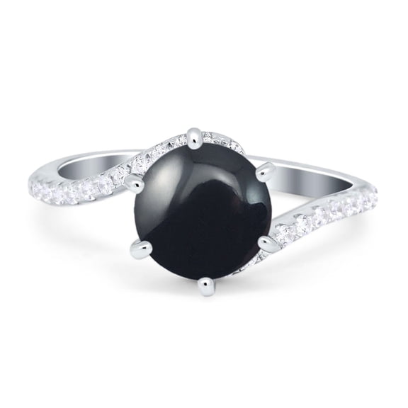 Natural Black Onyx Size-5 Art Deco Round Vintage Rings Twisted Swirl Bypass Design CZ Wedding Engagement Ring 925 Sterling Silver Gifts For Her