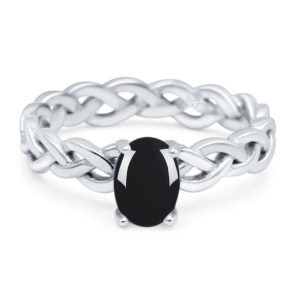 Natural Black Onyx Size-6 Art Deco Oval Solitaire Vintage Rings Celtic Weave Braided Style Wedding Engagement Ring 925 Sterling Silver Gifts For Her