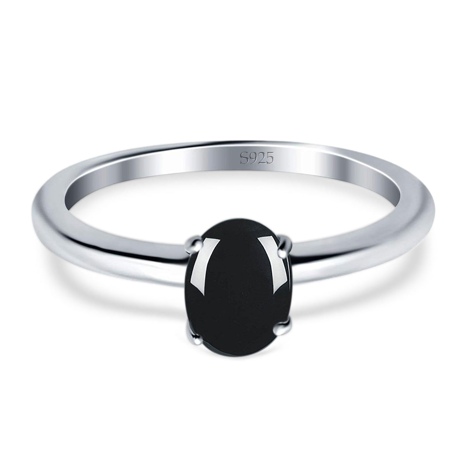 Natural Black Onyx Size-9 Minimalist Oval Cathedral Solitaire Ring Wedding Engagement Rings For Women 925 Sterling Silver Gifts For Her