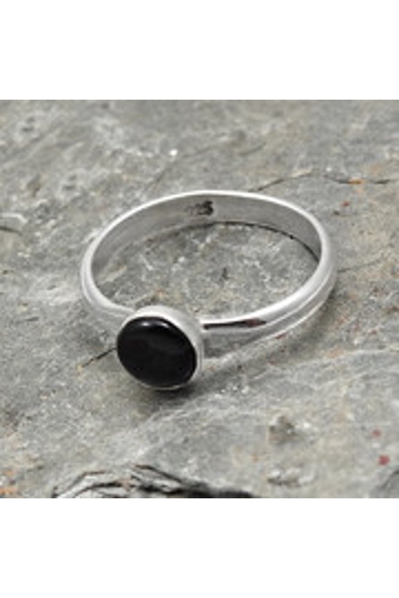 Natural Black Onyx Solid Silver Boho Wife Band Ethnic Bezel Ring Jewelry Size 6