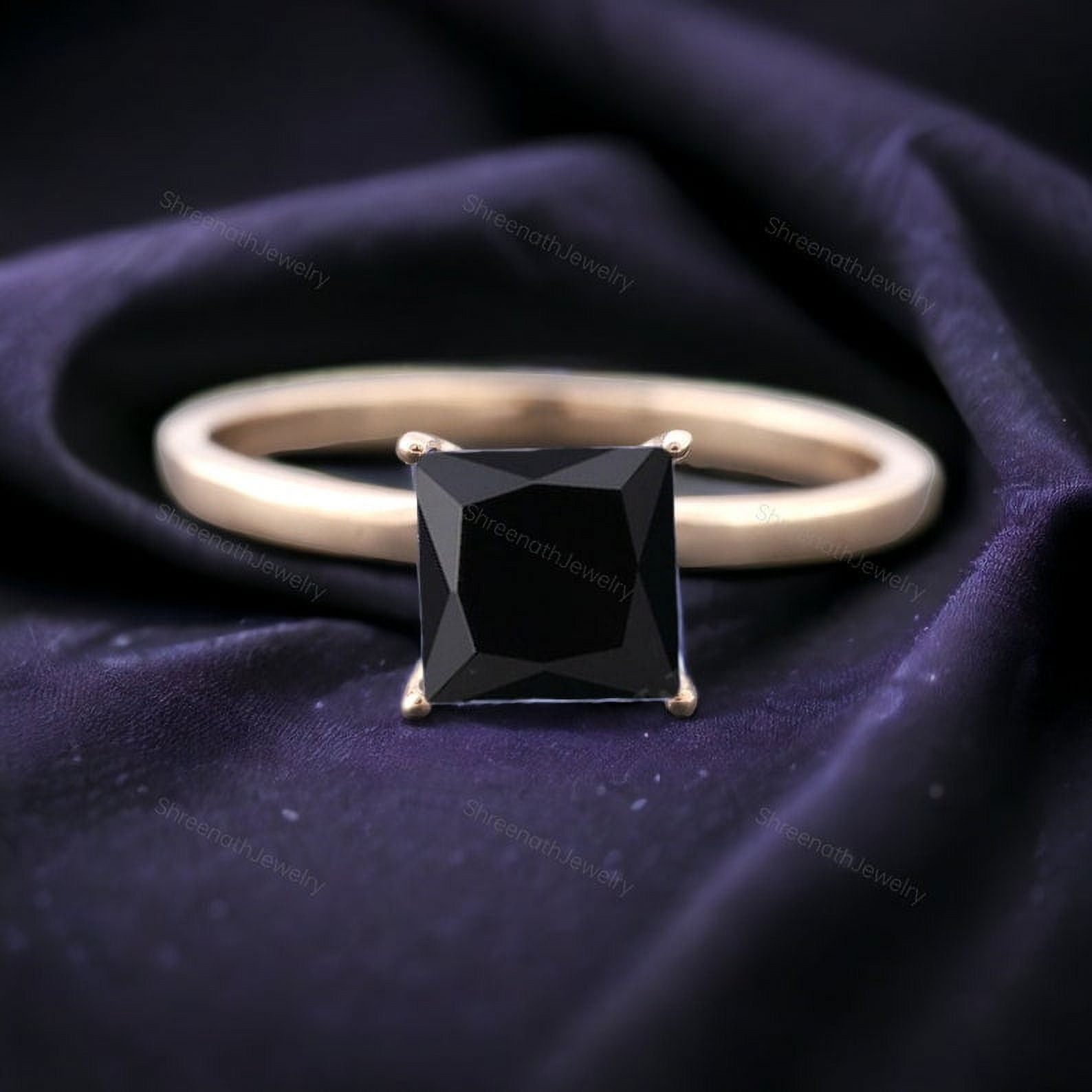 Natural Black Onyx Solitaire Ring Bridal Engagement Rings Women