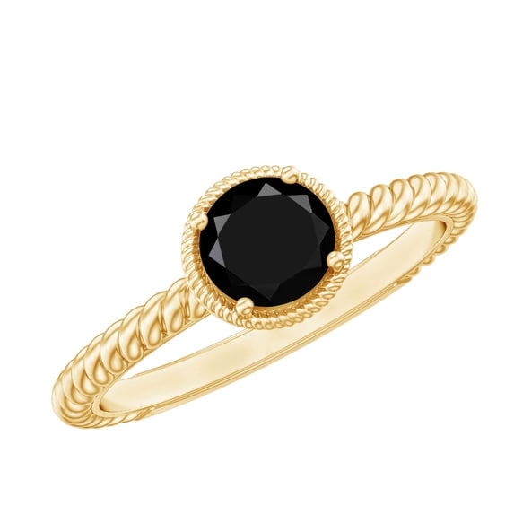 Rosec Jewels Natural Black Onyx Promise Ring for Women - December Birthstone Ring - AAA Quality - Ready to Gift, 14K Yellow Gold, US 4.50