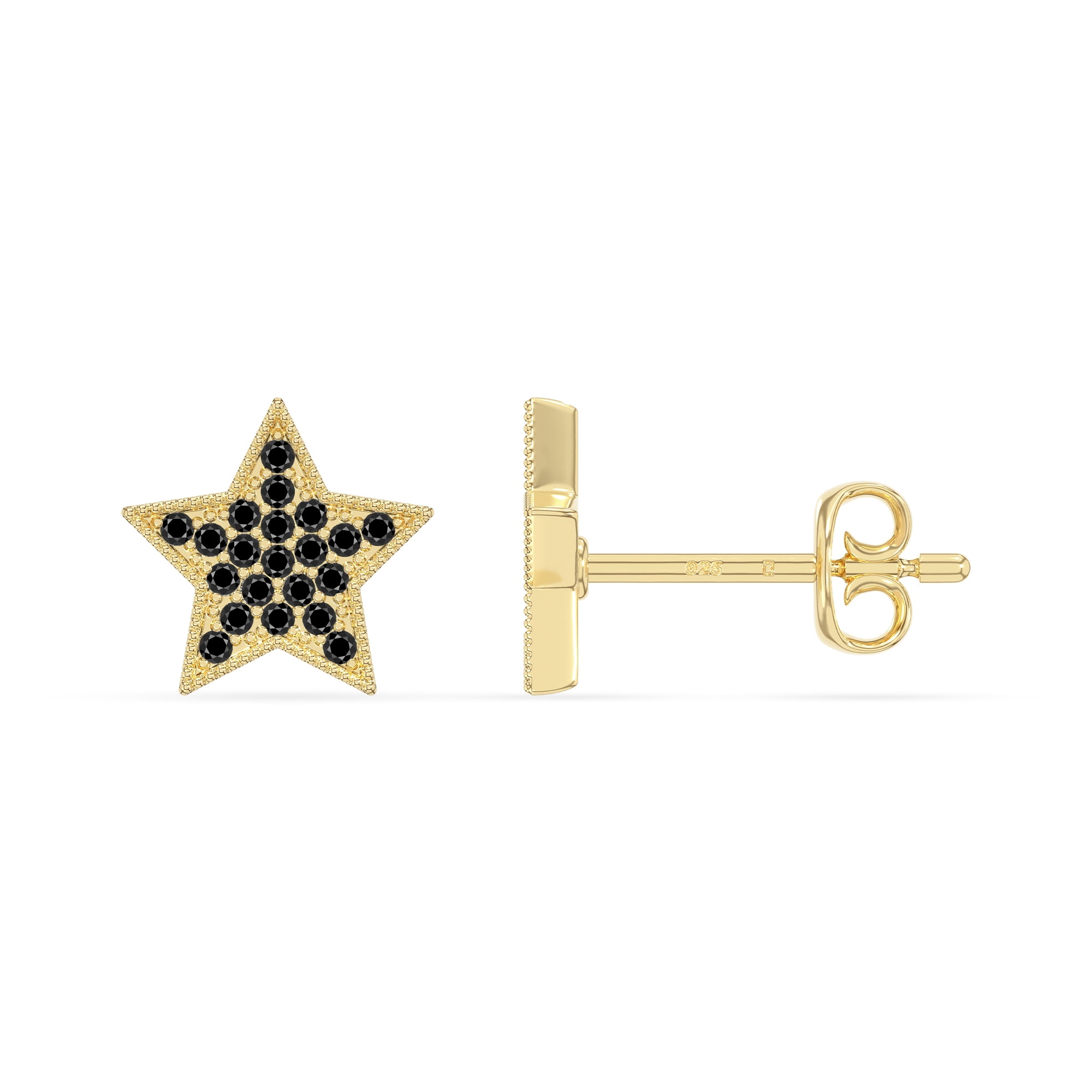 Natural Black Onyx Stud Earrings for Women in 18K Yellow Gold Vermeil, July Birthstone Jewelry Gifts for Her Birthday, Wedding Anniversary, Graduation, Christmas, Mothers Day, Valentines