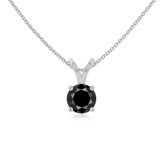 Natural Black Onyx V-Bale Solitaire Round Pendant Necklaces for Women in Sterling Silver, July Birthstone Jewelry Gifts for Her Birthday, Wedding Anniversary, Mothers Day, Christmas, Valentines