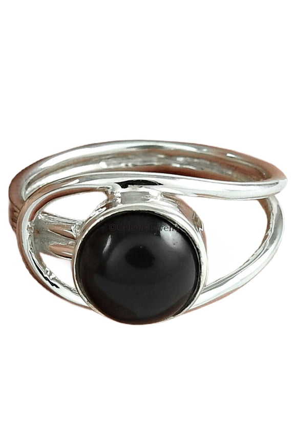 Natural Black Onyx Women Ring, Pure 925 Sterling Silver Ring, Organic Ring, Black Gemstone Ring, Statement Ring, Round Shape Ring, Beautiful Ring, Birthday Gift Ring For Mother (Black Onyx, 7)