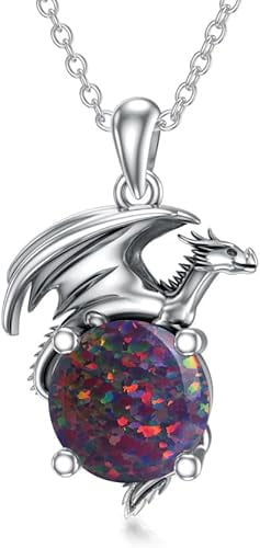 Natural Black Opal Dragon Necklace for Women/Men Sterling Silver