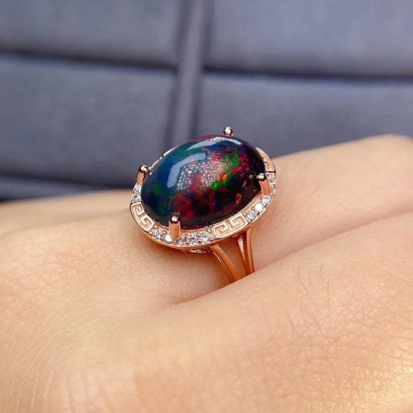Natural Black Opal Ring Ethiopian Opal Ring 925 Sterling Silver Black 