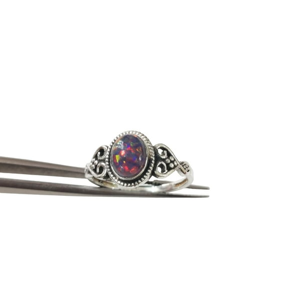 Natural Black Opal Ring, Black Opal Gemstone Ring, October Birthstone, Tiny Bohemian Ring, 925 Sterling Silver, Designer Womens Ring, Christmas Thanksgiving, Handmade Statement Jewelry