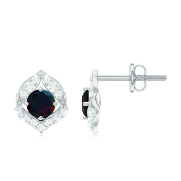 Minimal Black Opal Stud Earrings with Diamond for Women (AAA Quality ...
