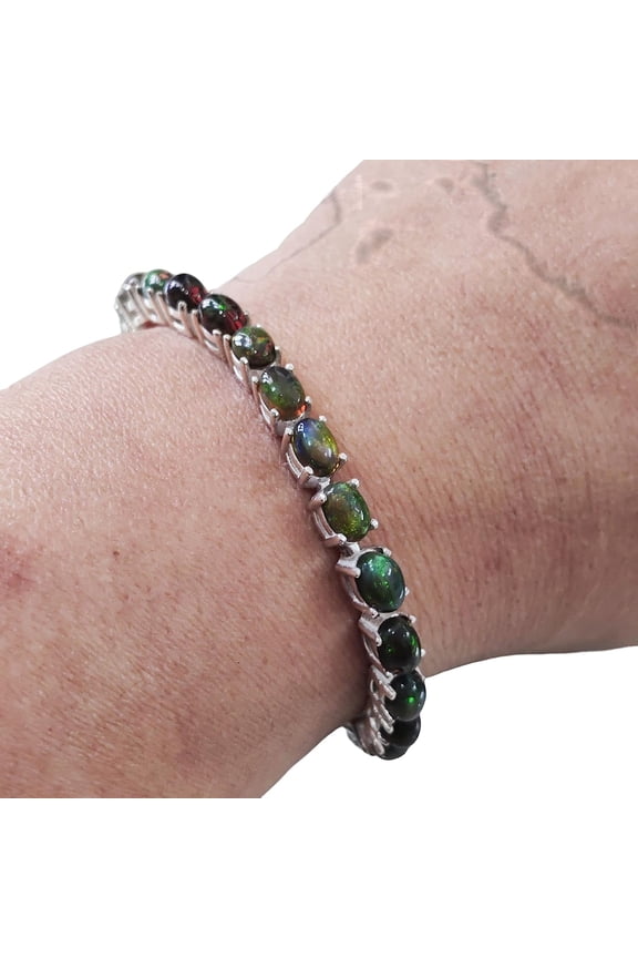 Natural Black Opal bracelet, Cluster Opal jewelry, October Birthstone, 925 Sterling silver, Silver jewelry, Silver bracelet, Bracelet for wedding anniversary, Christmas Gift, Women Bracelet Bangle