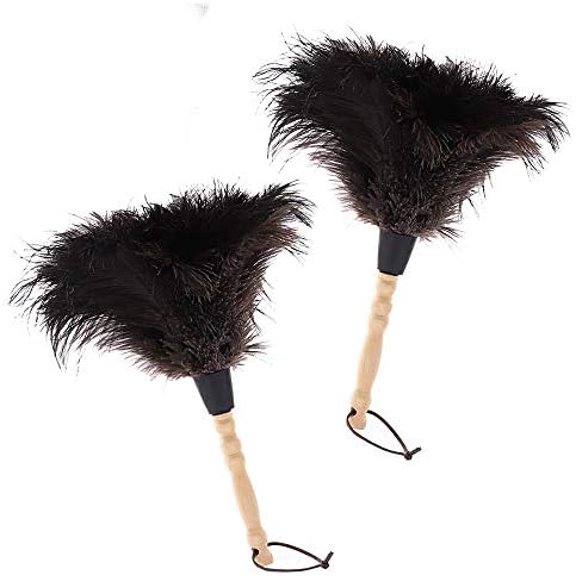 Natural Black Ostrich Feather Duster,2 Packs,Car Duster Interior/Exterior Cleaner, Cleaning for Blinds Kitchen Keyboard Office, Smart and Soft and Fluffy (Black)