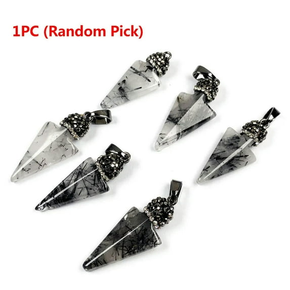 Natural Black Quartz Rutilated Arrow Pendant Black Hair Crystal Gemstone Healing