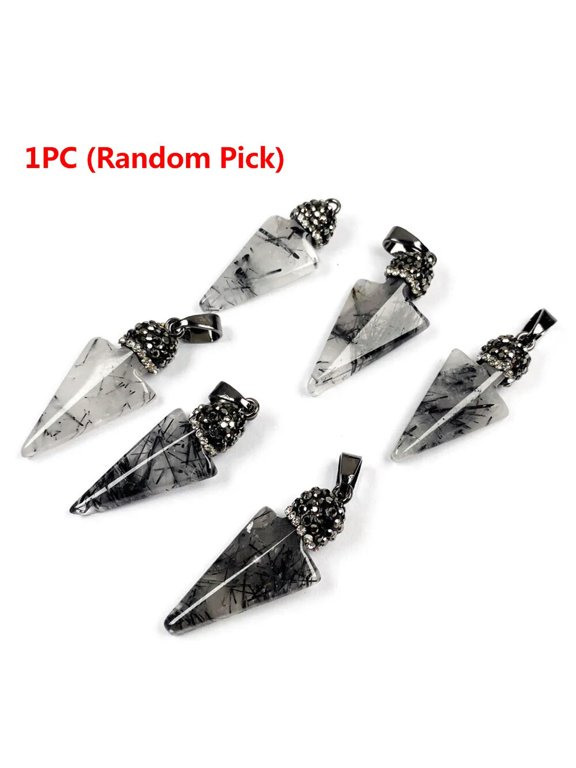 Natural Black Quartz Rutilated Arrow Pendant Black Hair Crystal Gemstone Healing