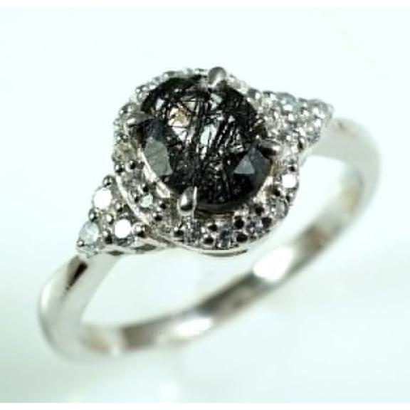 Natural Black Rutile Quartz Solitaire Ring-Oval Cut Black Rutilated Quartz Ring, wedding ring bridal ring Promise Anniversary Ring.
