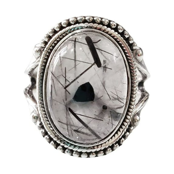 Natural Black Rutile Ring, Woman's Black Rutilated Quartz Ring, Birthstone, Bohemian Band, 925 Sterling Silver, Womens Ring, Christmas, Thanksgiving, Handmade, Statement Jewelry, Natural Gemstone Ring