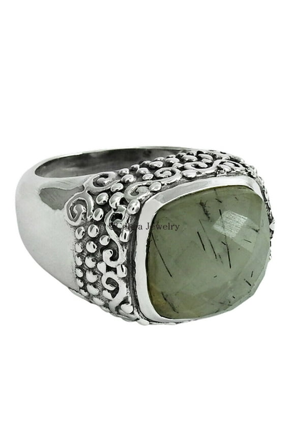 Natural Black Rutile Wedding Ring, Solid 925 Sterling Silver, Mens Signet Ring, Family Gifts, Statement Ring, Proposal Ring, Birthday Gifts For Husband, Fathers Day Unique Mens Gifts Size 9