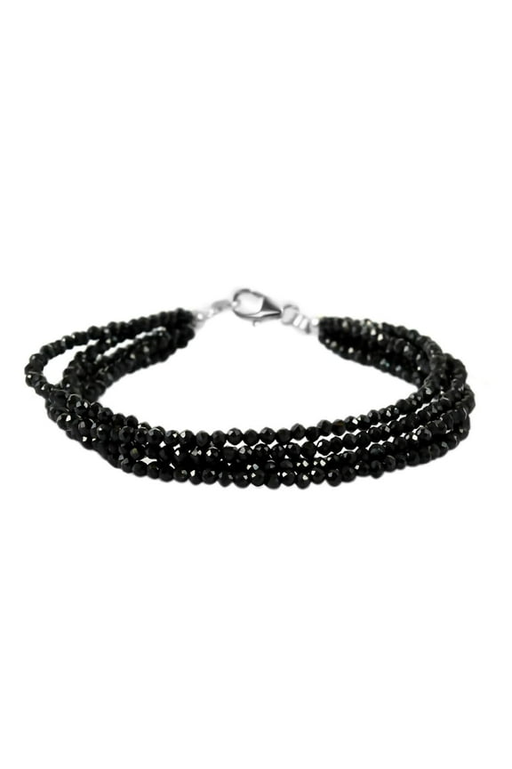 Natural Black Spinel Beads Bracelet for Women 925 Sterling Silver Multi Strand Jewelry Size 7.25" Ct 28.7 Birthday Gifts for Women