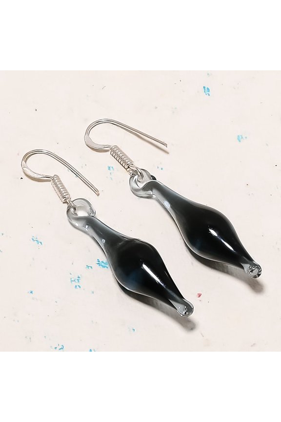 Natural Black Spinel Gemstone 925 Sterling Silver Jewelry Earring 2.05"