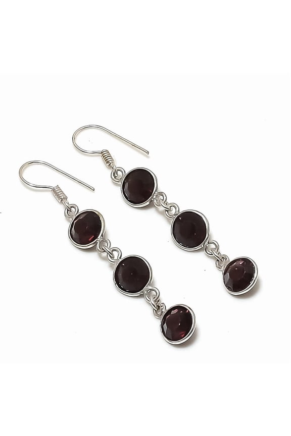 Natural Black Spinel Gemstone 925 Sterling Silver Jewelry Earring 2.29"