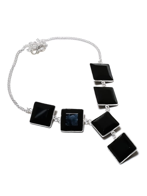 Natural Black Spinel Gemstone 925 Sterling Silver Jewelry Necklace 18"