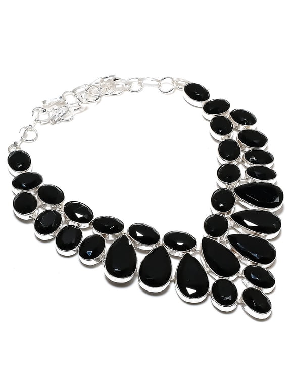 Natural Black Spinel Gemstone 925 Sterling Silver Jewelry Necklace 18"