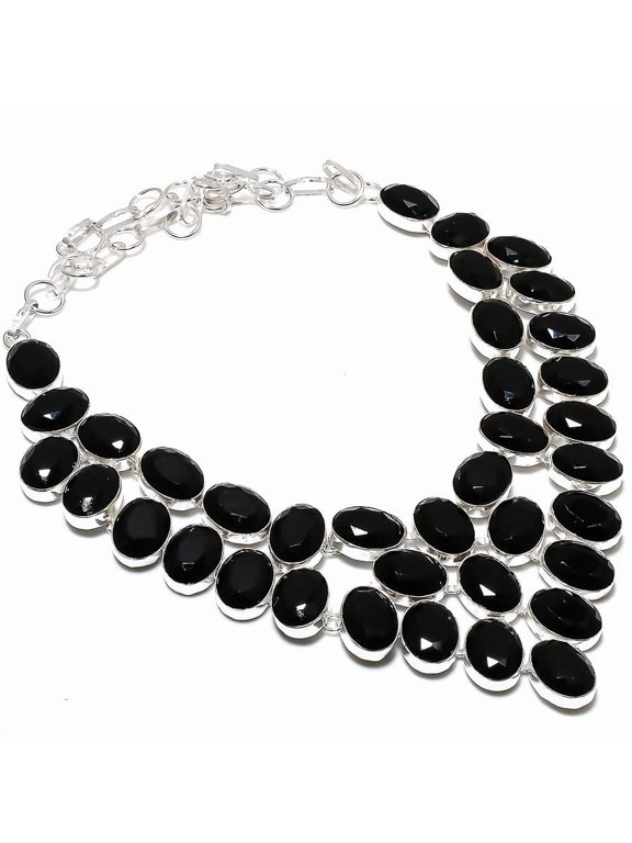 Natural Black Spinel Gemstone 925 Sterling Silver Jewelry Necklace 18"