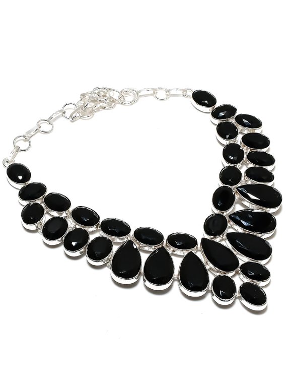 Natural Black Spinel Gemstone 925 Sterling Silver Jewelry Necklace 18"